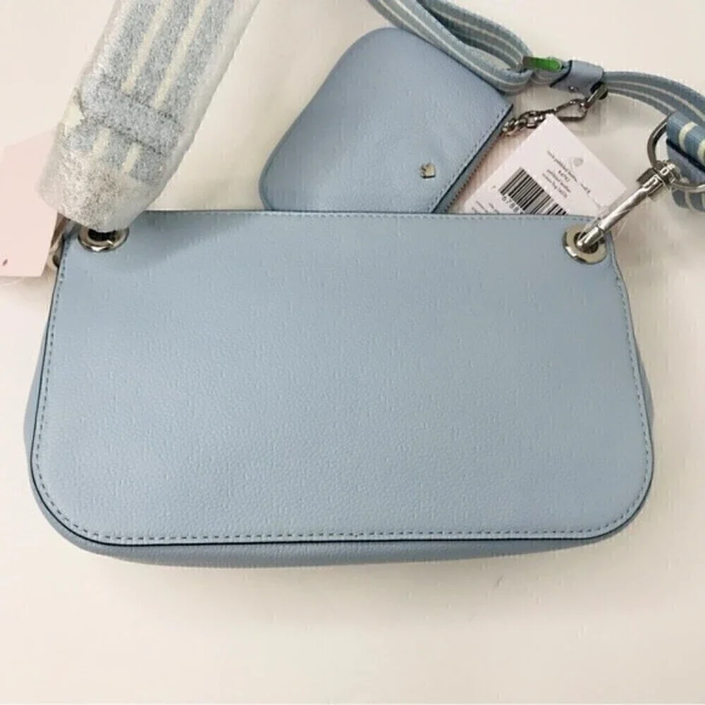 New! Kate Spade Rosie Small Flap Pebbled Leather Ocean Fog Crossbody Bag